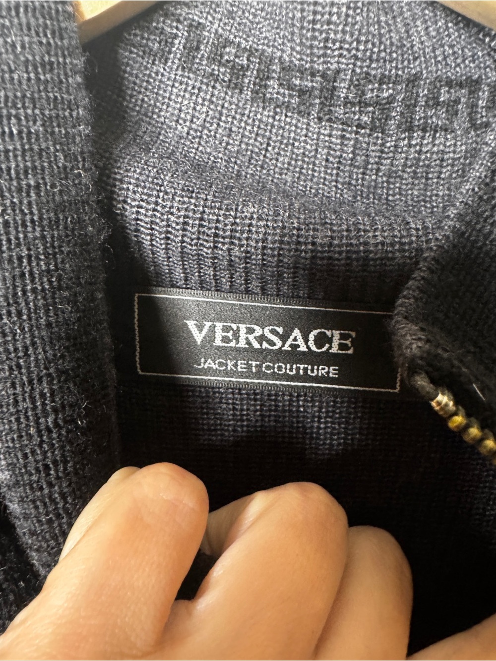 Versace Jacket Couture Men’s Large Black Gray Knit Full Zip Sweater Pockets - Picture 2 of 8